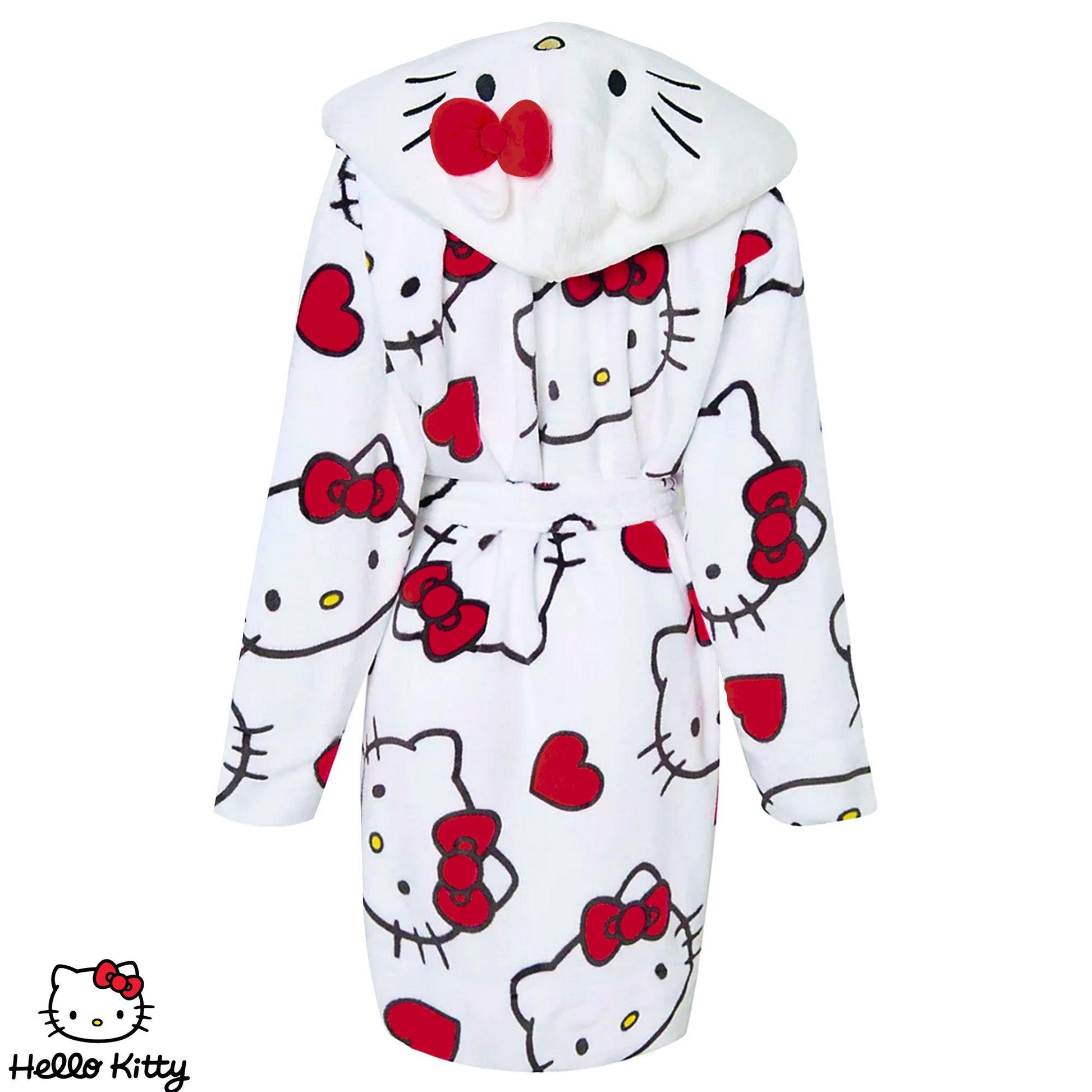 White-Red-Black - Side - Hello Kitty Womens-Ladies 3D Ears Fleece Robe