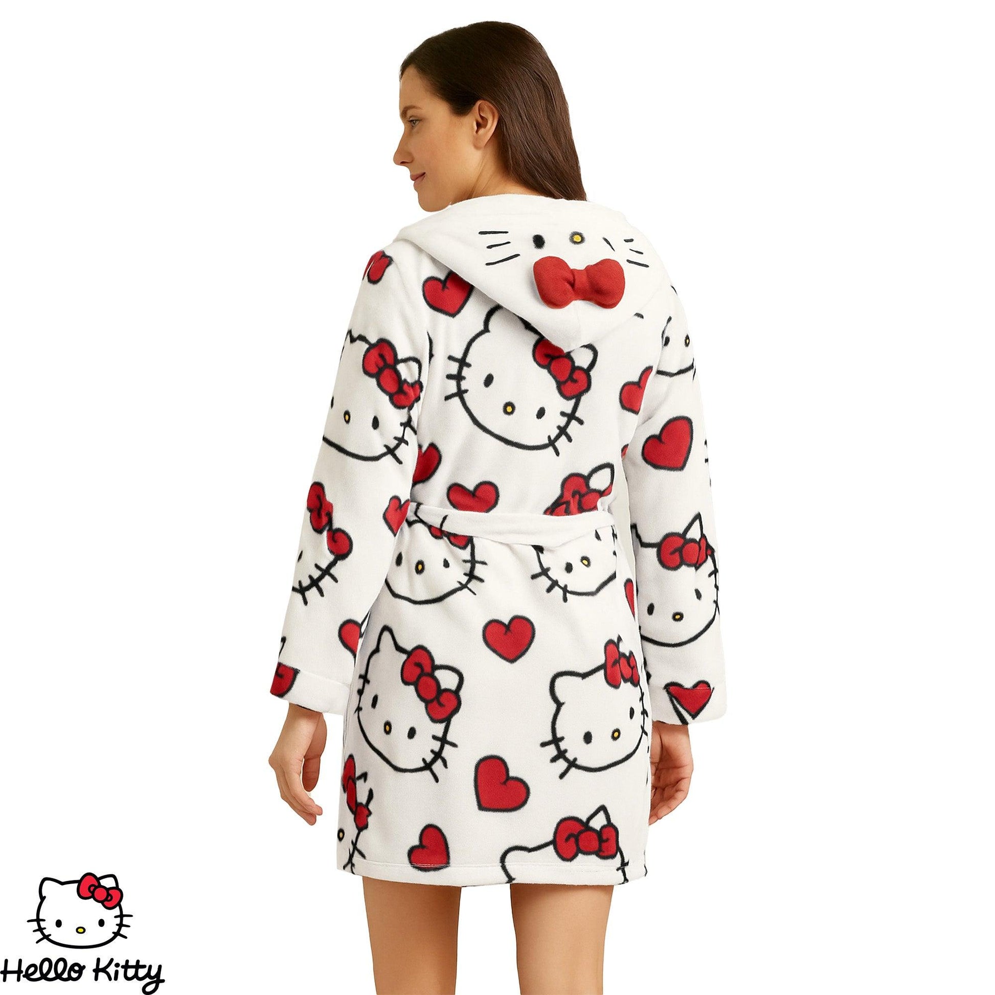 White-Red-Black - Pack Shot - Hello Kitty Womens-Ladies 3D Ears Fleece Robe