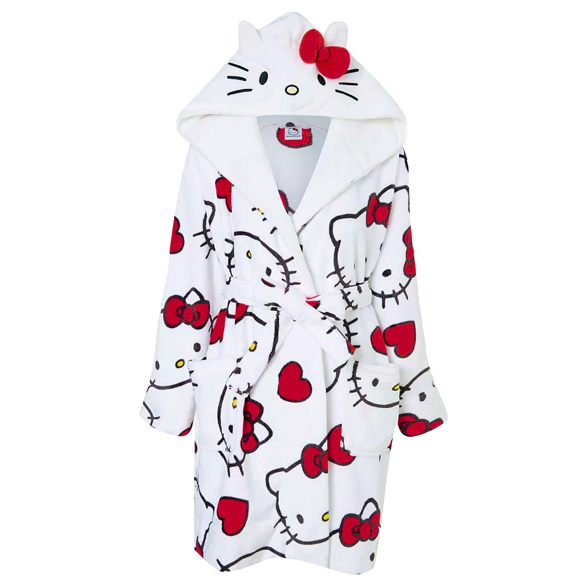 White-Red-Black - Front - Hello Kitty Womens-Ladies 3D Ears Fleece Robe
