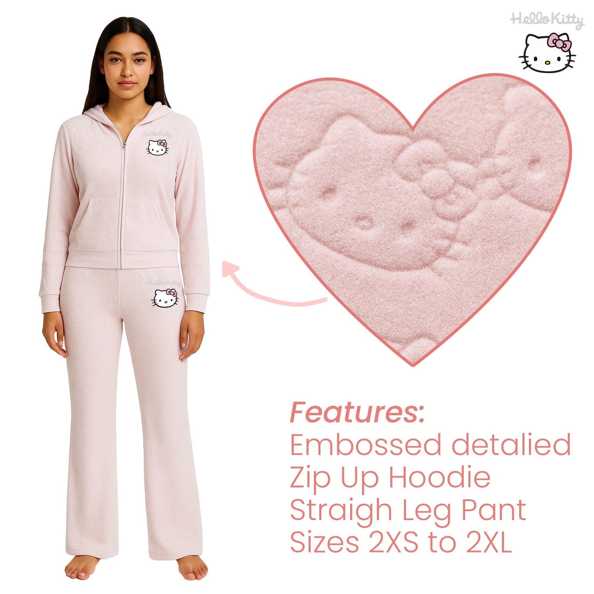 Pink - Back - Hello Kitty Womens-Ladies Velvet Feel Straight Leg Tracksuit