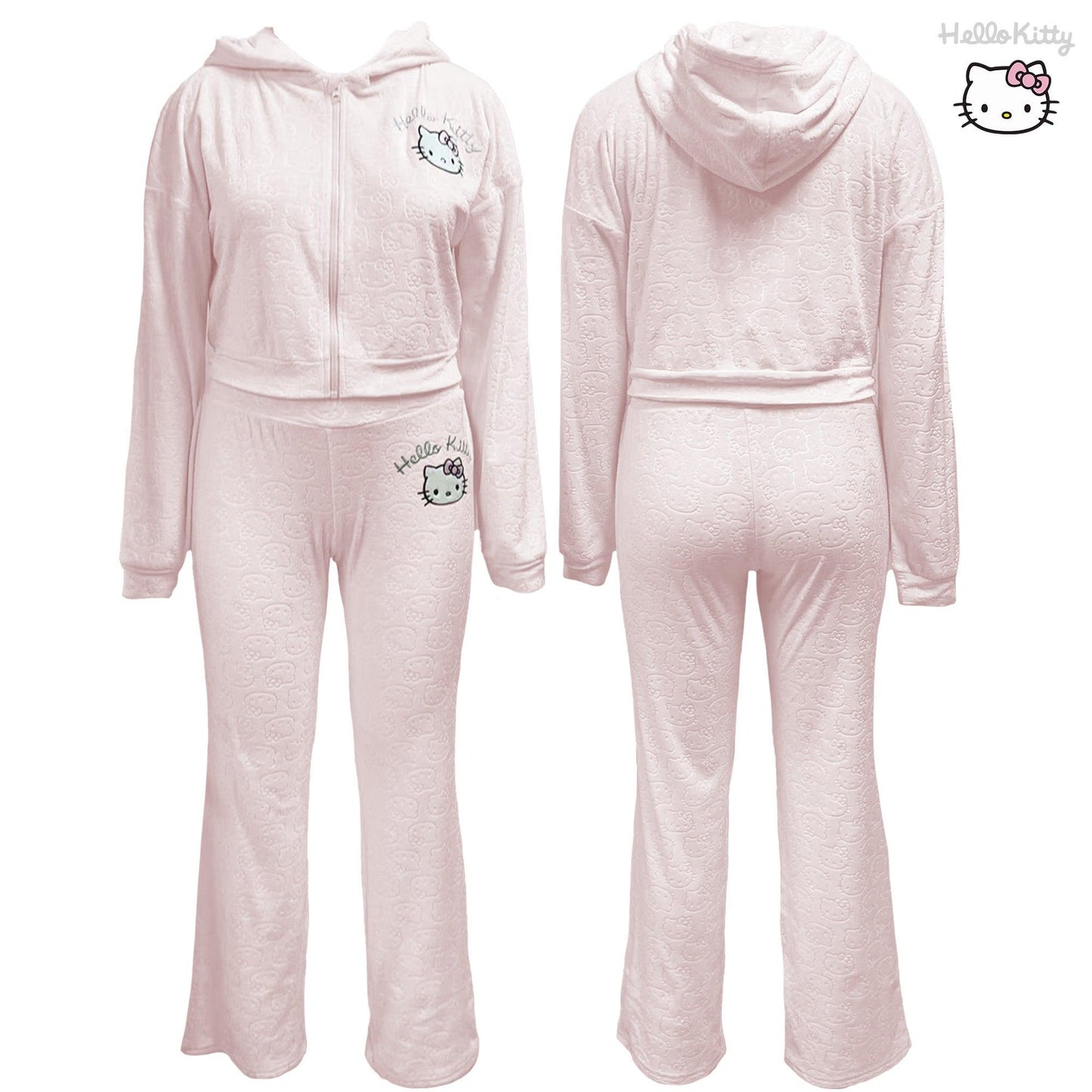 Pink - Side - Hello Kitty Womens-Ladies Velvet Feel Straight Leg Tracksuit