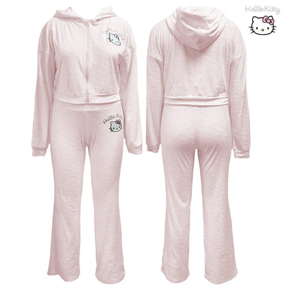 Pink - Side - Hello Kitty Womens-Ladies Velvet Feel Straight Leg Tracksuit