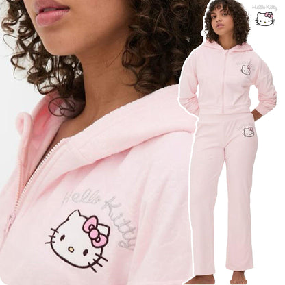 Pink - Lifestyle - Hello Kitty Womens-Ladies Velvet Feel Straight Leg Tracksuit