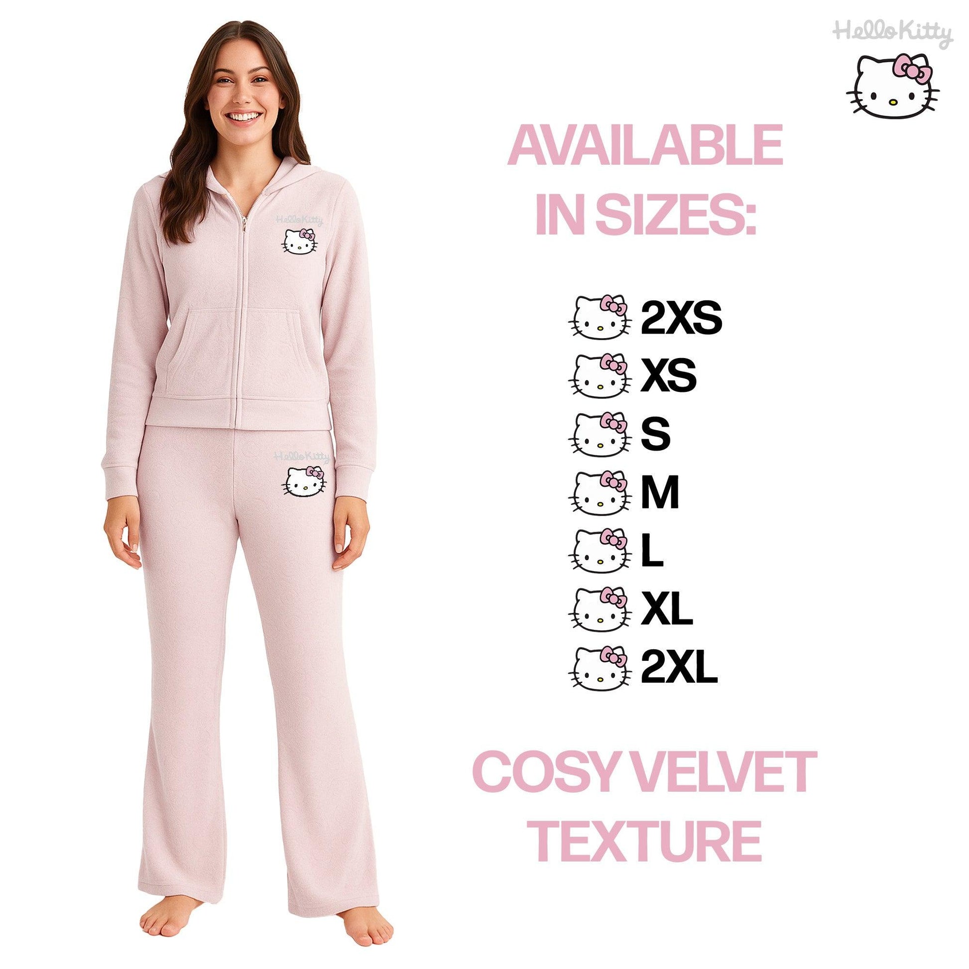 Pink - Pack Shot - Hello Kitty Womens-Ladies Velvet Feel Straight Leg Tracksuit