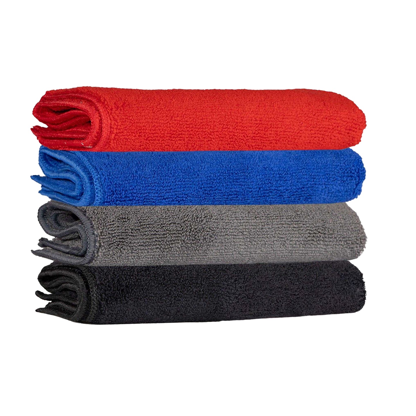 Red-Blue-Grey-Black - Front - Premium Microfibre Cleaning Cloth (Pack of 4)