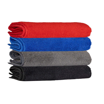 Red-Blue-Grey-Black - Front - Premium Microfibre Cleaning Cloth (Pack of 4)