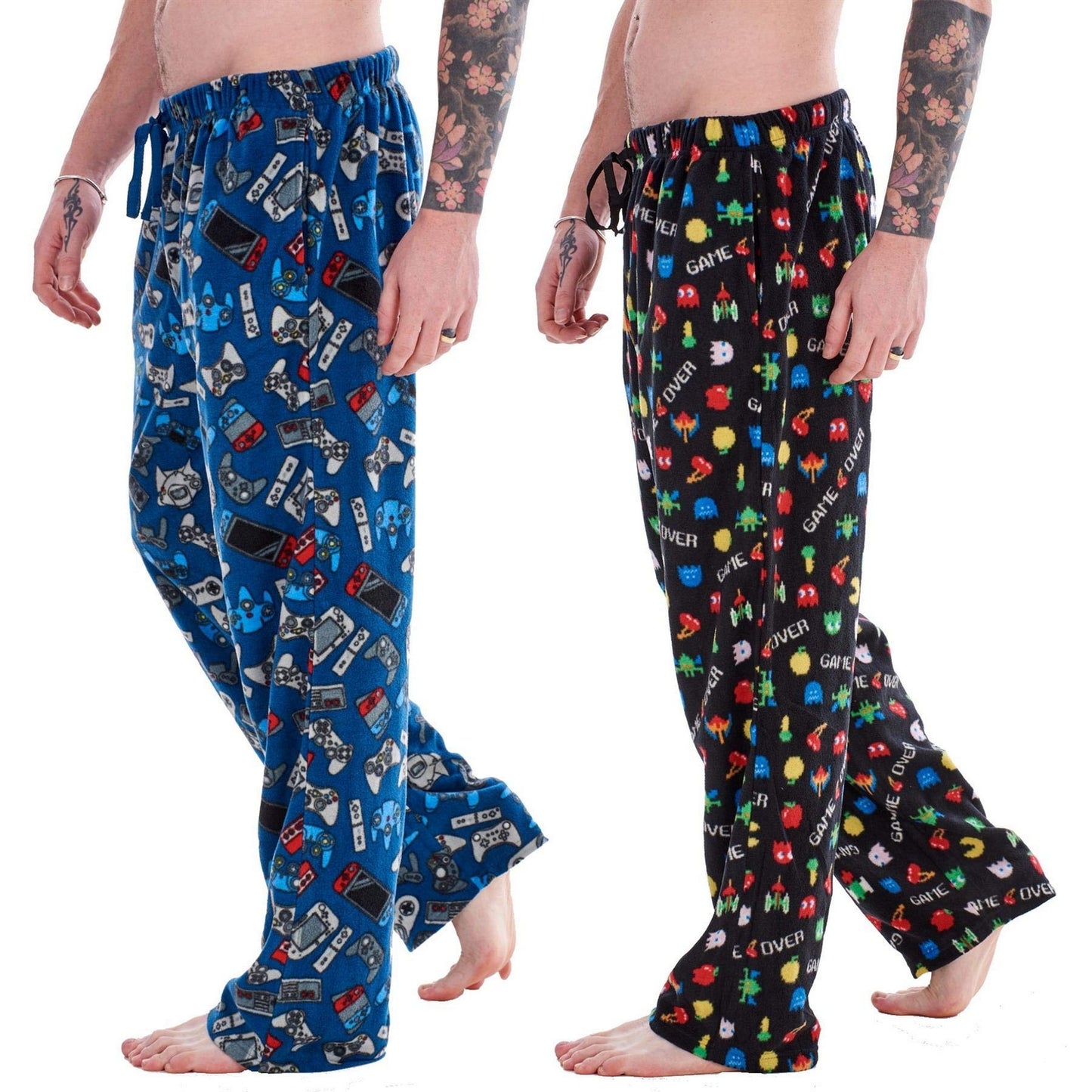 Blue-Black - Front - Keanu Mens Gamer Pyjama Bottoms (Pack of 2)