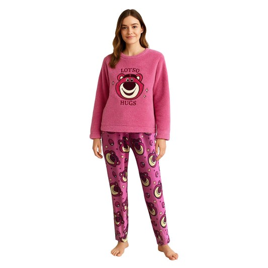 Pink - Front - Toy Story 3 Womens-Ladies Lotso Embossed Fleece Long Pyjama Set