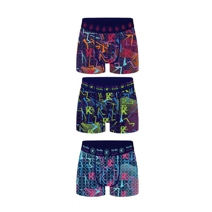 Navy - Back - Kardio Mens Geometric Performance Boxer Shorts (Pack of 6)