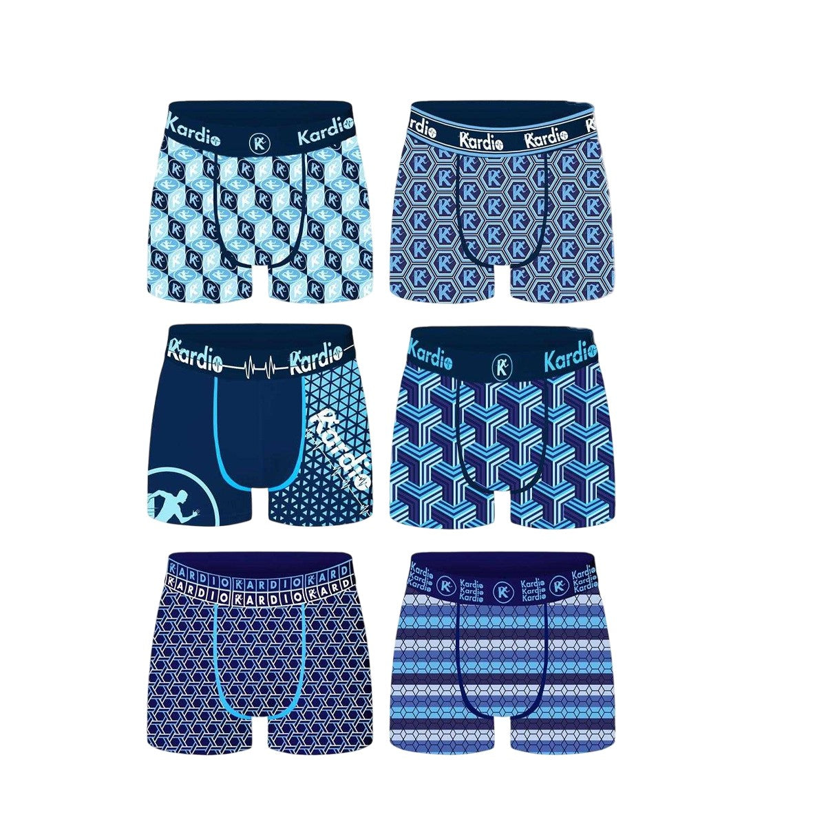 Blue - Front - Kardio Mens Performance Boxer Shorts (Pack of 6)
