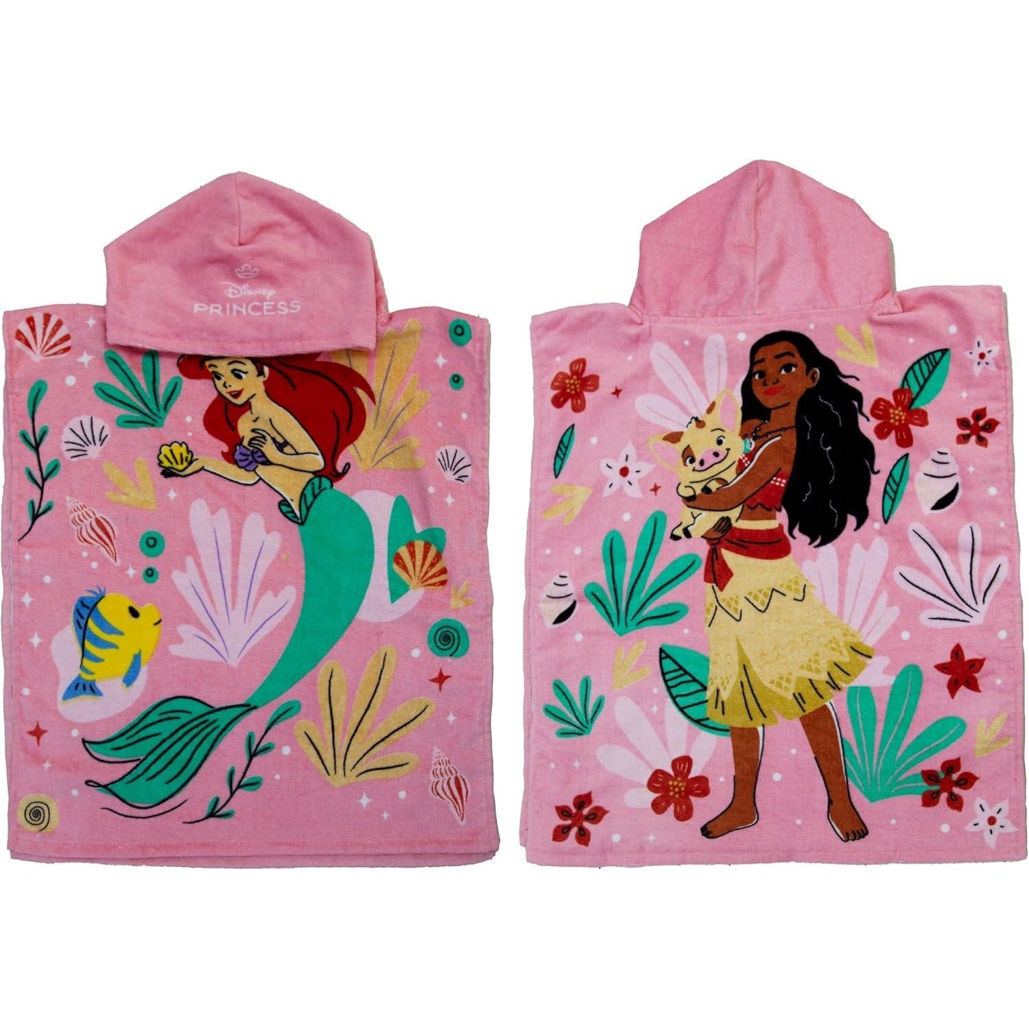Pink - Side - Disney Princess Ariel & Moana Hooded Towel