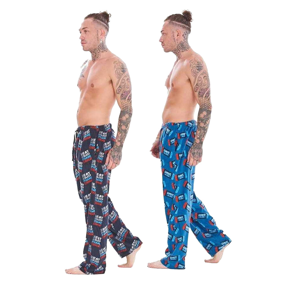 Blue-Navy - Side - Keanu Mens Gamer Pyjama Bottoms (Pack of 2)