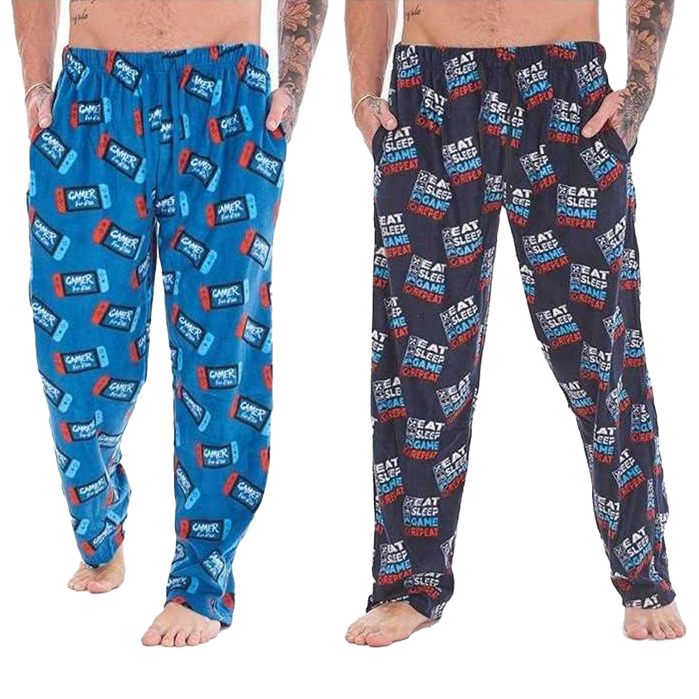 Blue-Navy - Front - Keanu Mens Gamer Pyjama Bottoms (Pack of 2)
