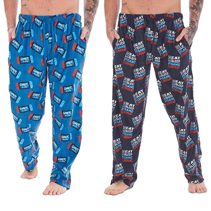 Blue-Navy - Front - Keanu Mens Gamer Pyjama Bottoms (Pack of 2)