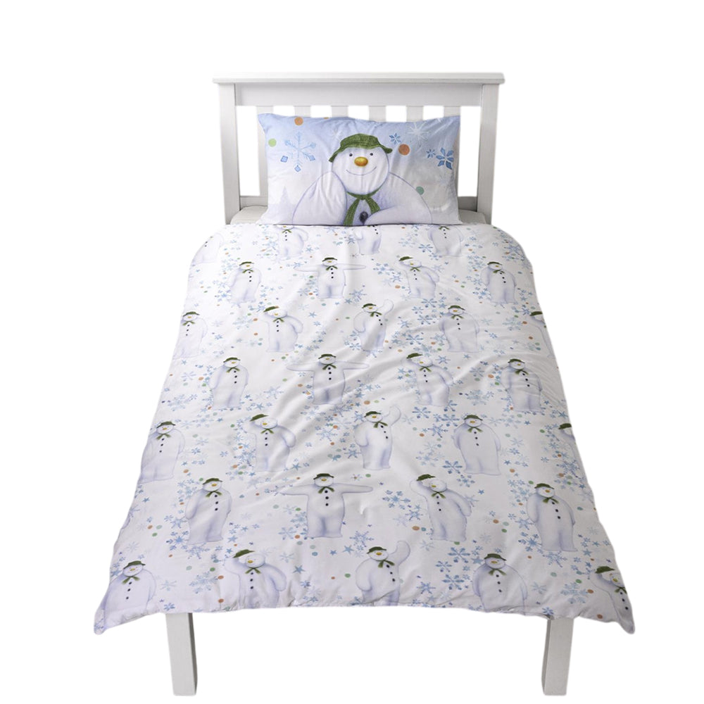 White-Blue - Back - The Snowman Winter Sun Christmas Reversible Duvet Cover Set