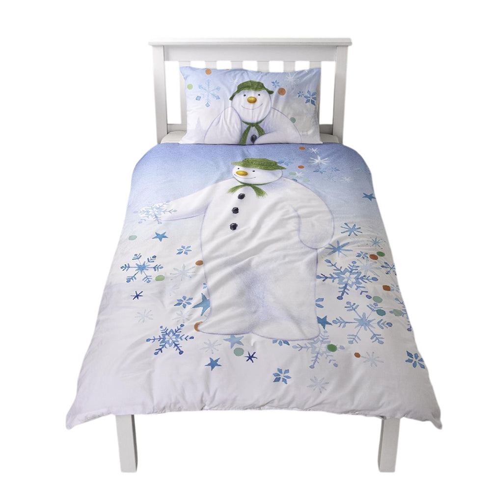White-Blue - Front - The Snowman Winter Sun Christmas Reversible Duvet Cover Set