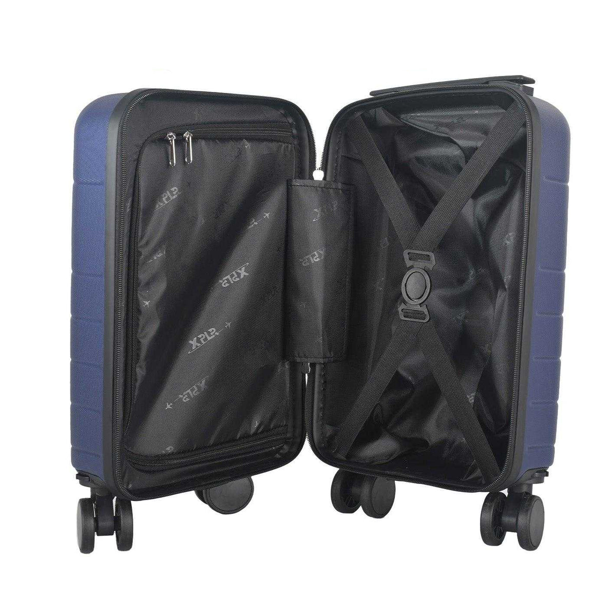 Blue - Side - Public Dealz Underseat Lightweight 4 Wheeled Cabin Bag