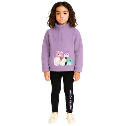 Purple-Black - Side - Squishmallows Girls Borg Half Zip Loungewear Set