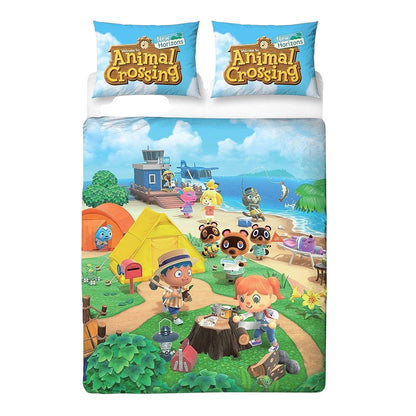 Multicoloured - Back - Animal Crossing Beach Reversible Duvet Set (Pack of 2)