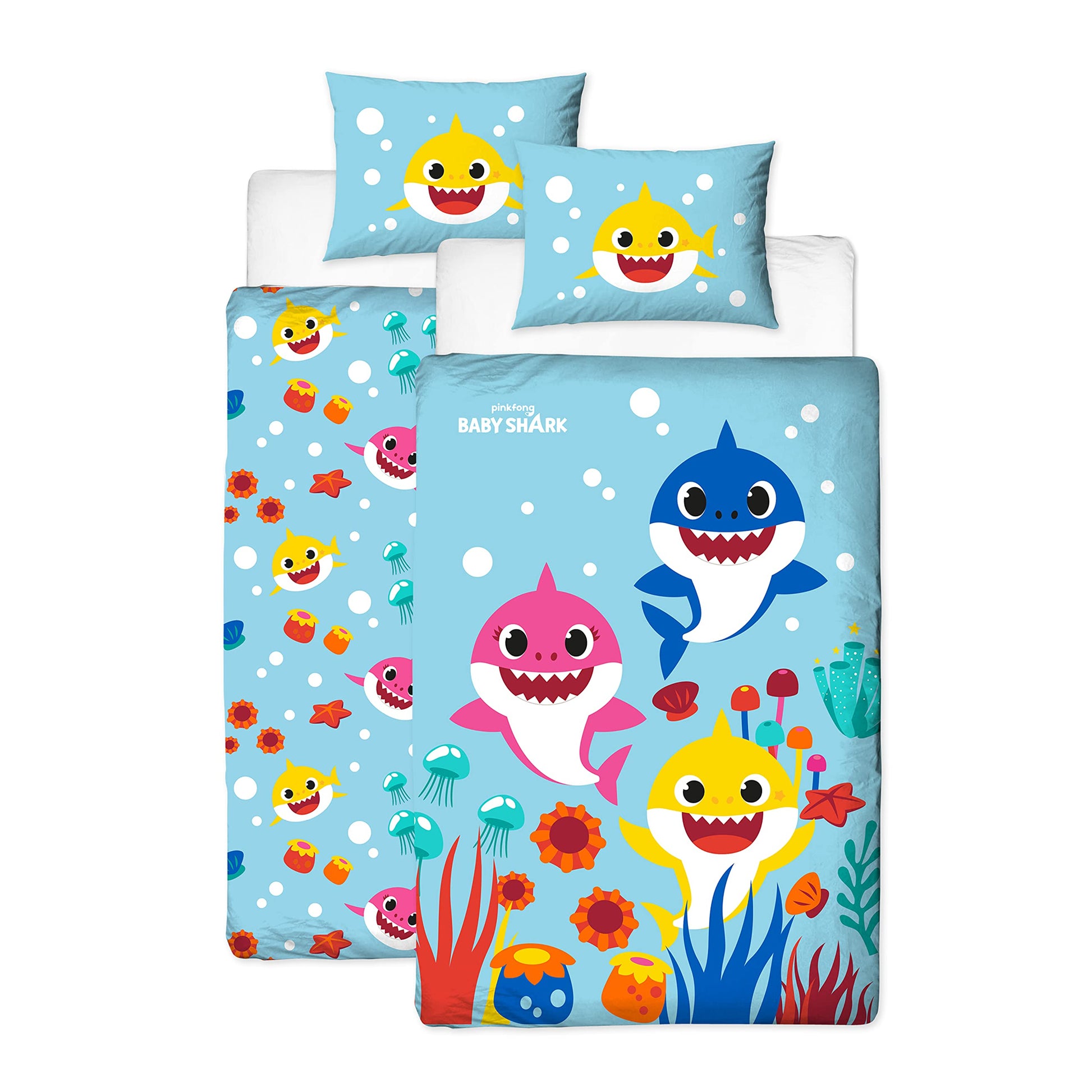 Multicoloured - Front - Baby Shark Rainbow Reversible Duvet Set
