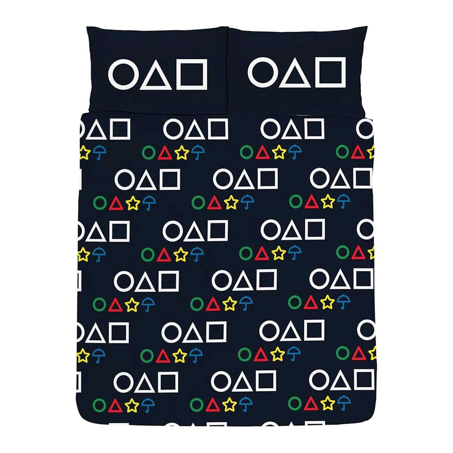 Multicoloured - Back - Squid Game Symbols Reversible Duvet Set