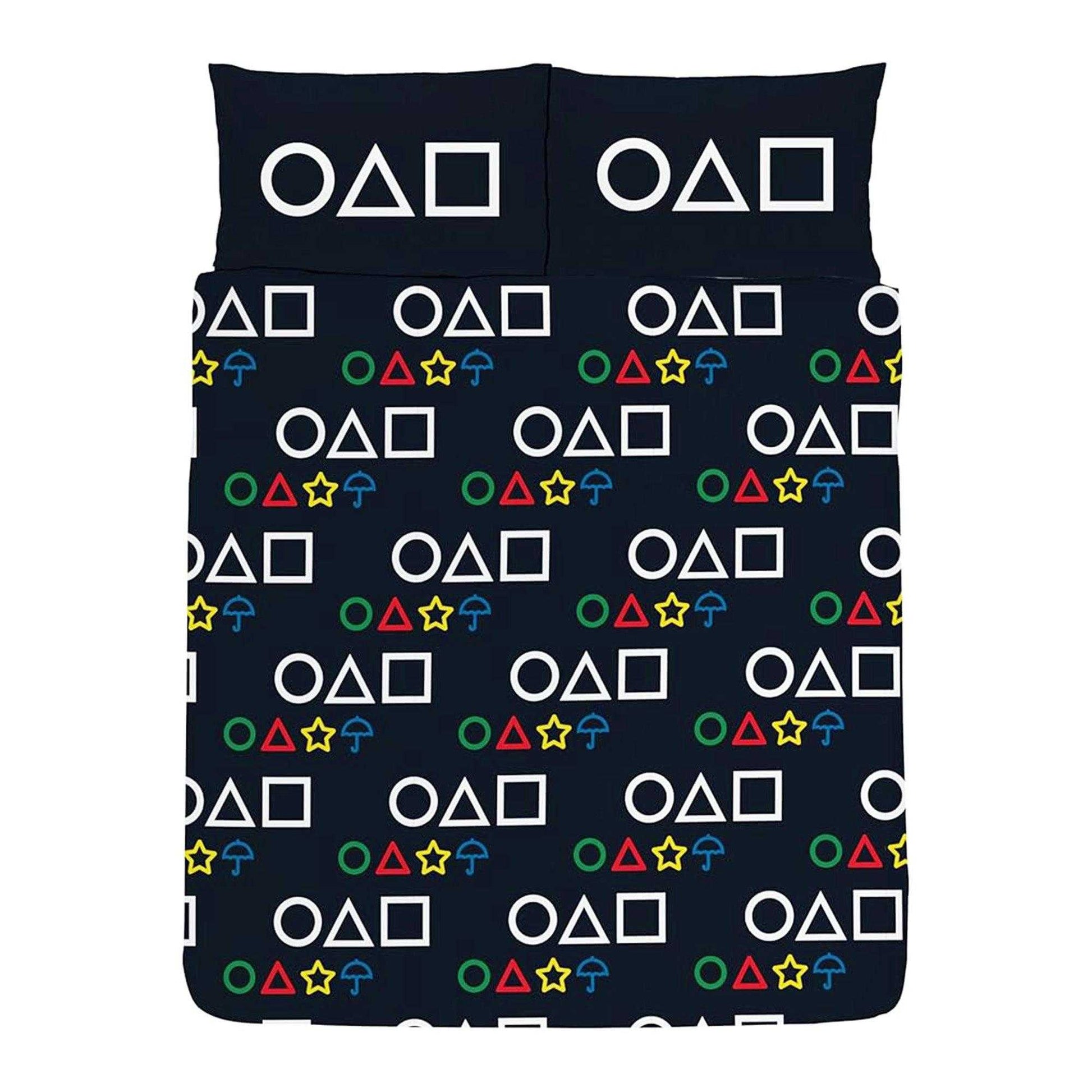Multicoloured - Back - Squid Game Symbols Reversible Duvet Set