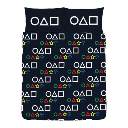 Multicoloured - Back - Squid Game Symbols Reversible Duvet Set
