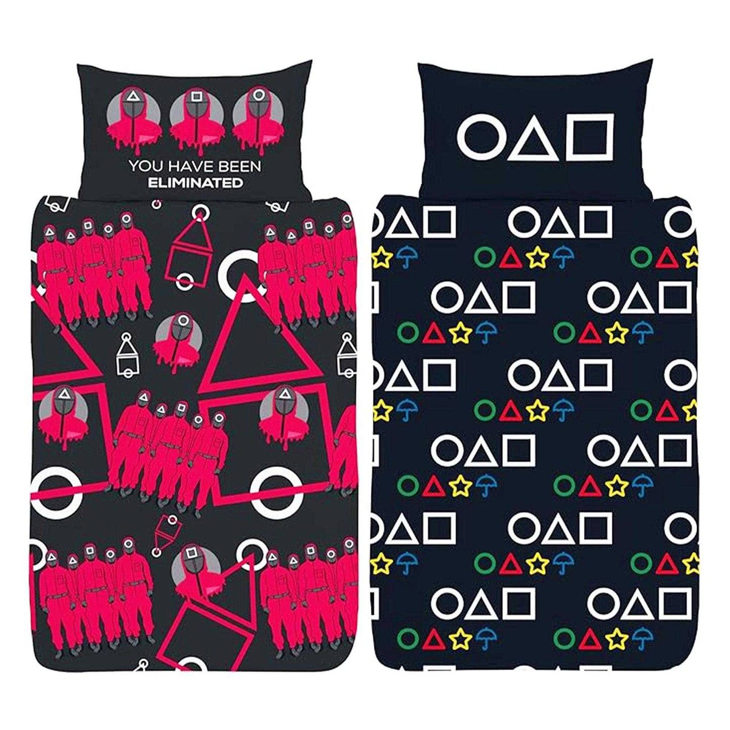Multicoloured - Pack Shot - Squid Game Symbols Reversible Duvet Set
