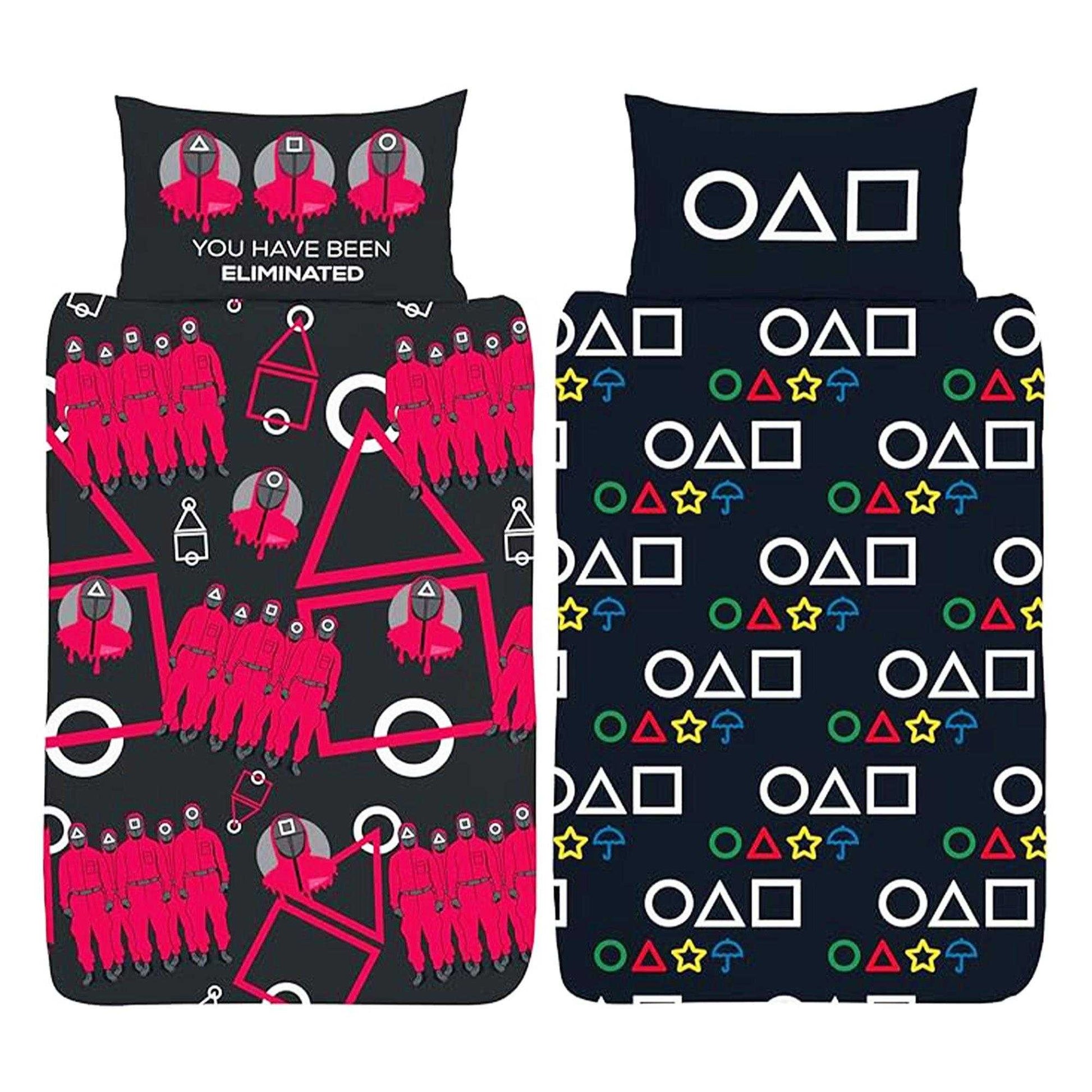 Multicoloured - Pack Shot - Squid Game Symbols Reversible Duvet Set