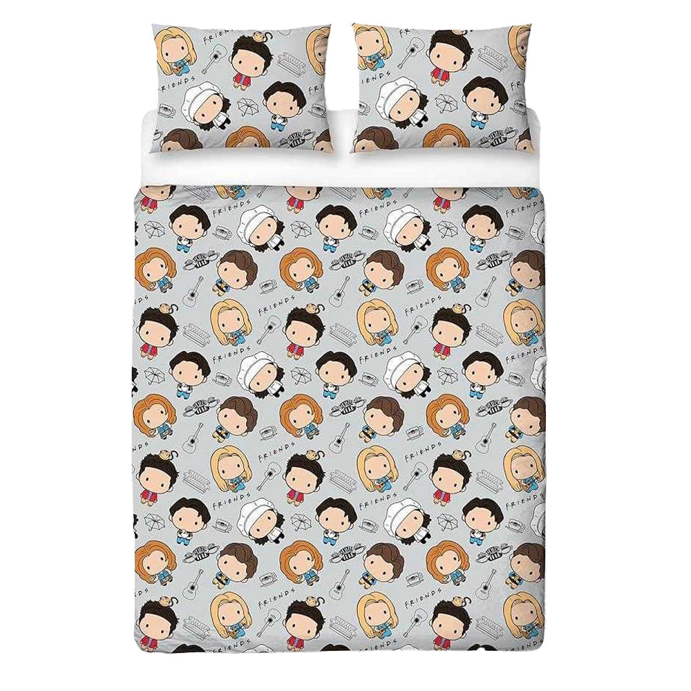 Multicoloured - Back - Friends Chibi Reversible Duvet Set