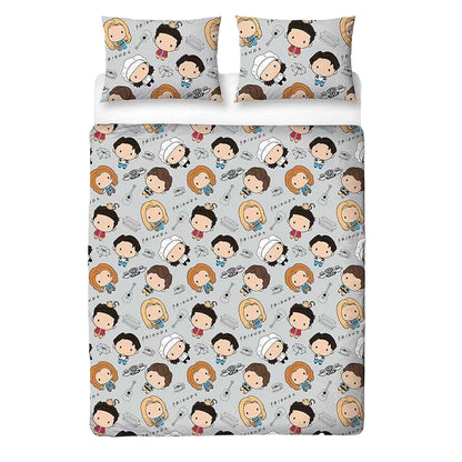 Multicoloured - Back - Friends Chibi Reversible Duvet Set