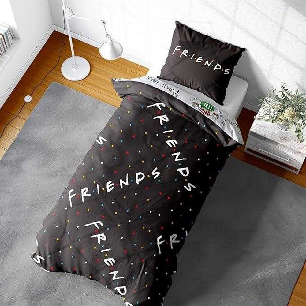 Black-Grey - Side - Friends Logo Reversible Duvet Set
