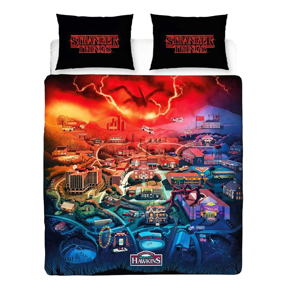Multicoloured - Side - Stranger Things Hawkins Town Map Reversible Duvet Set