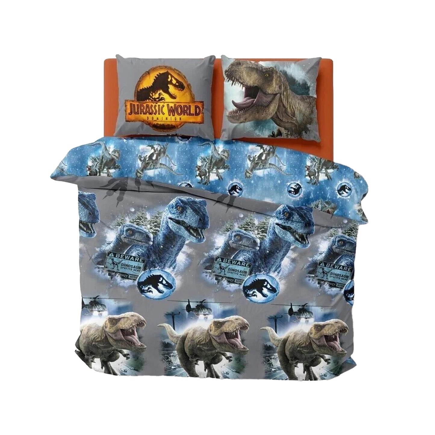 Grey-Blue-Black-Golden - Side - Jurassic World Dominion Reversible Duvet Set