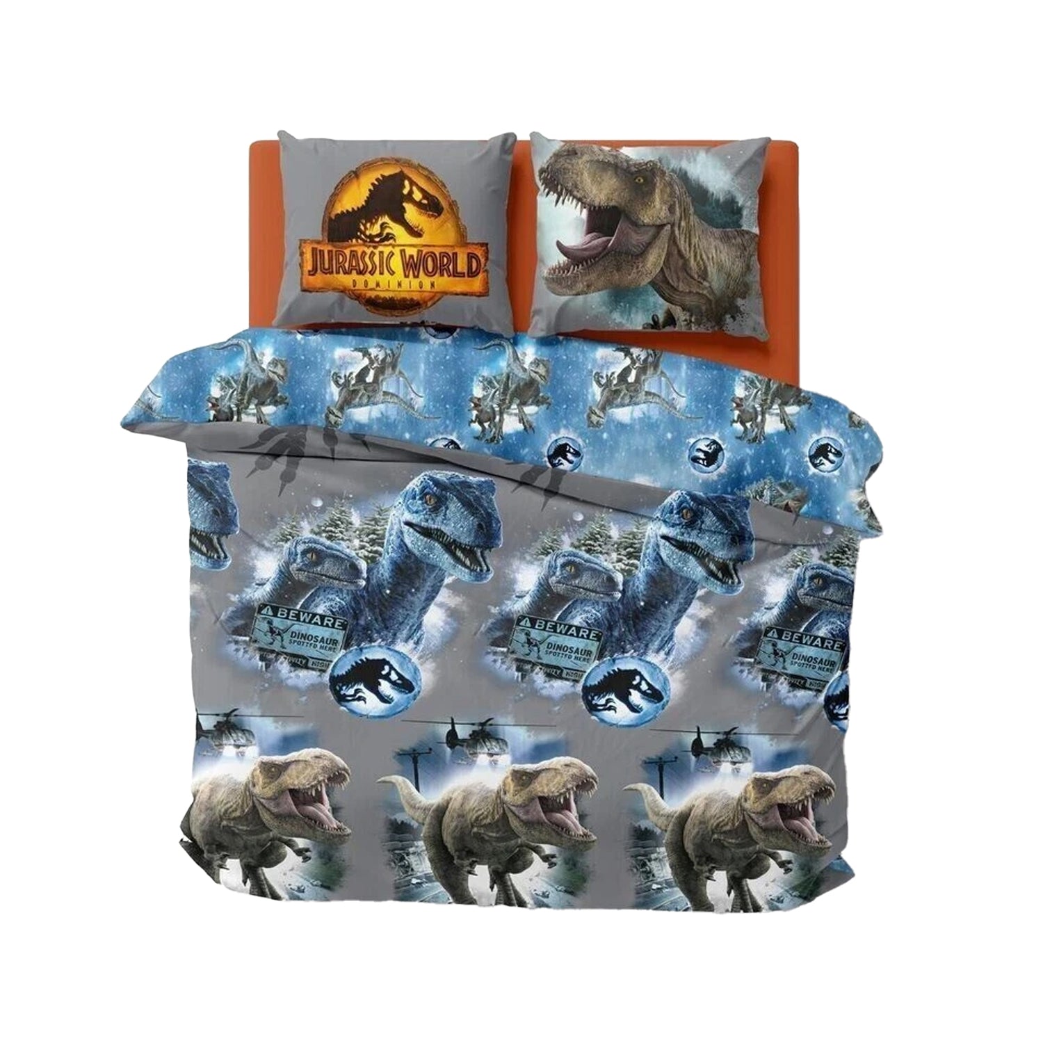 Grey-Blue-Black-Golden - Side - Jurassic World Dominion Reversible Duvet Set