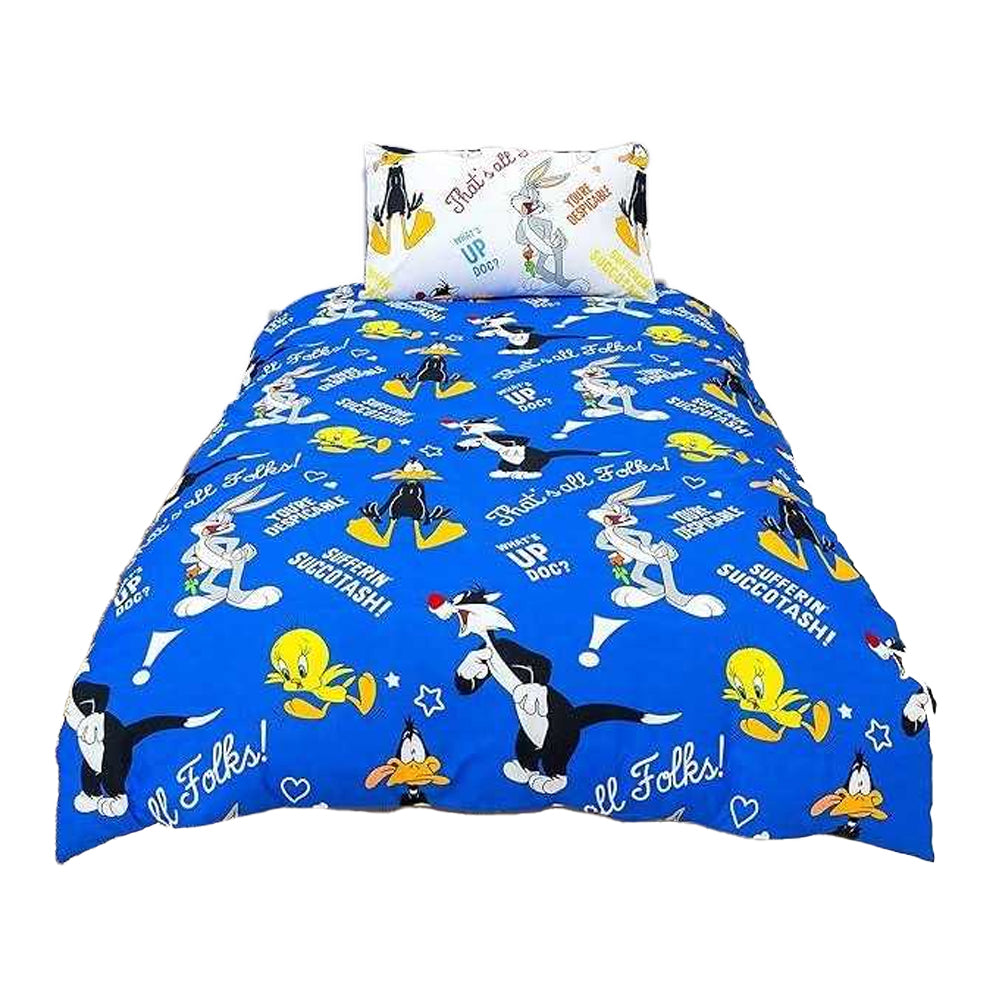 Blue-White-Yellow-Black - Side - Looney Tunes Thats´s All Folks Reversible Duvet Set