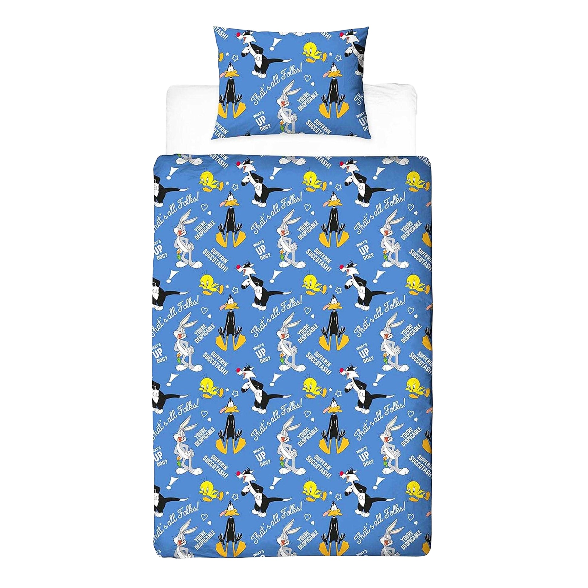 Blue-White-Yellow-Black - Front - Looney Tunes Thats´s All Folks Reversible Duvet Set