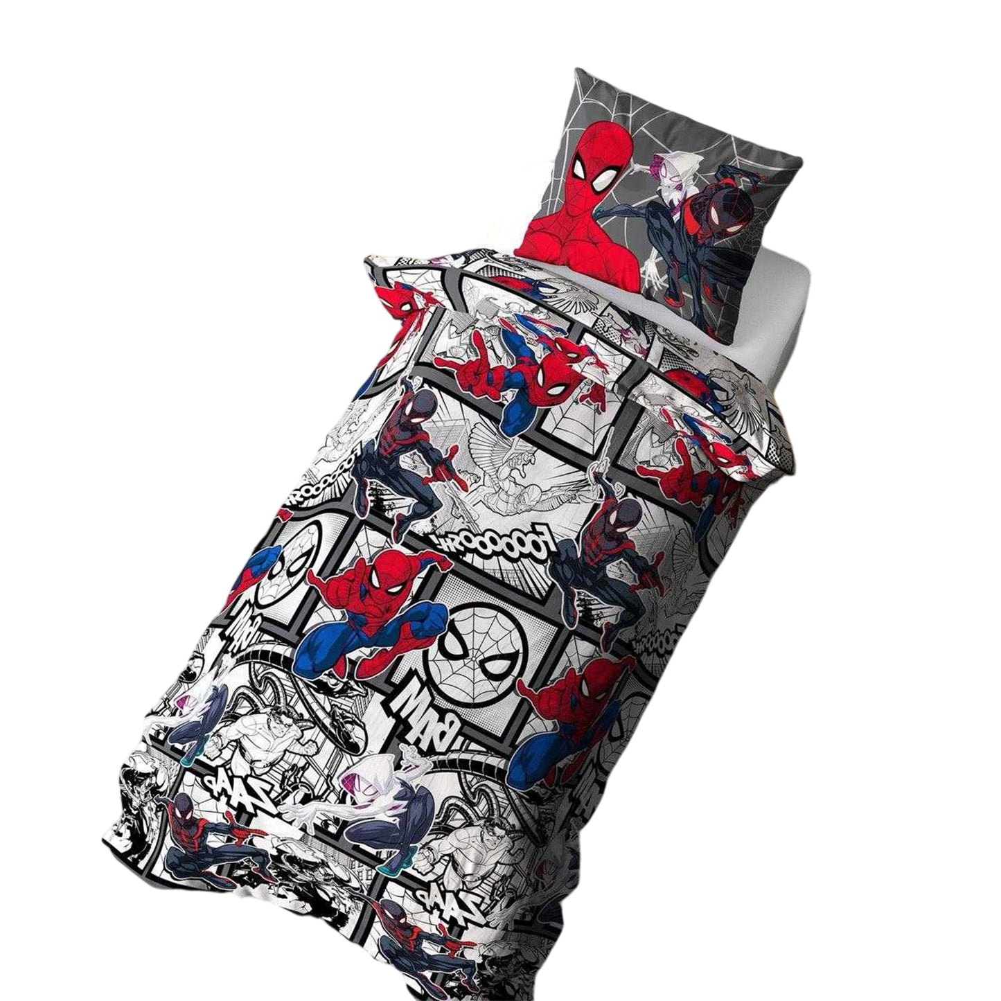 Red-Grey-Black - Side - Spider-Man Comic Strip Reversible Duvet Set
