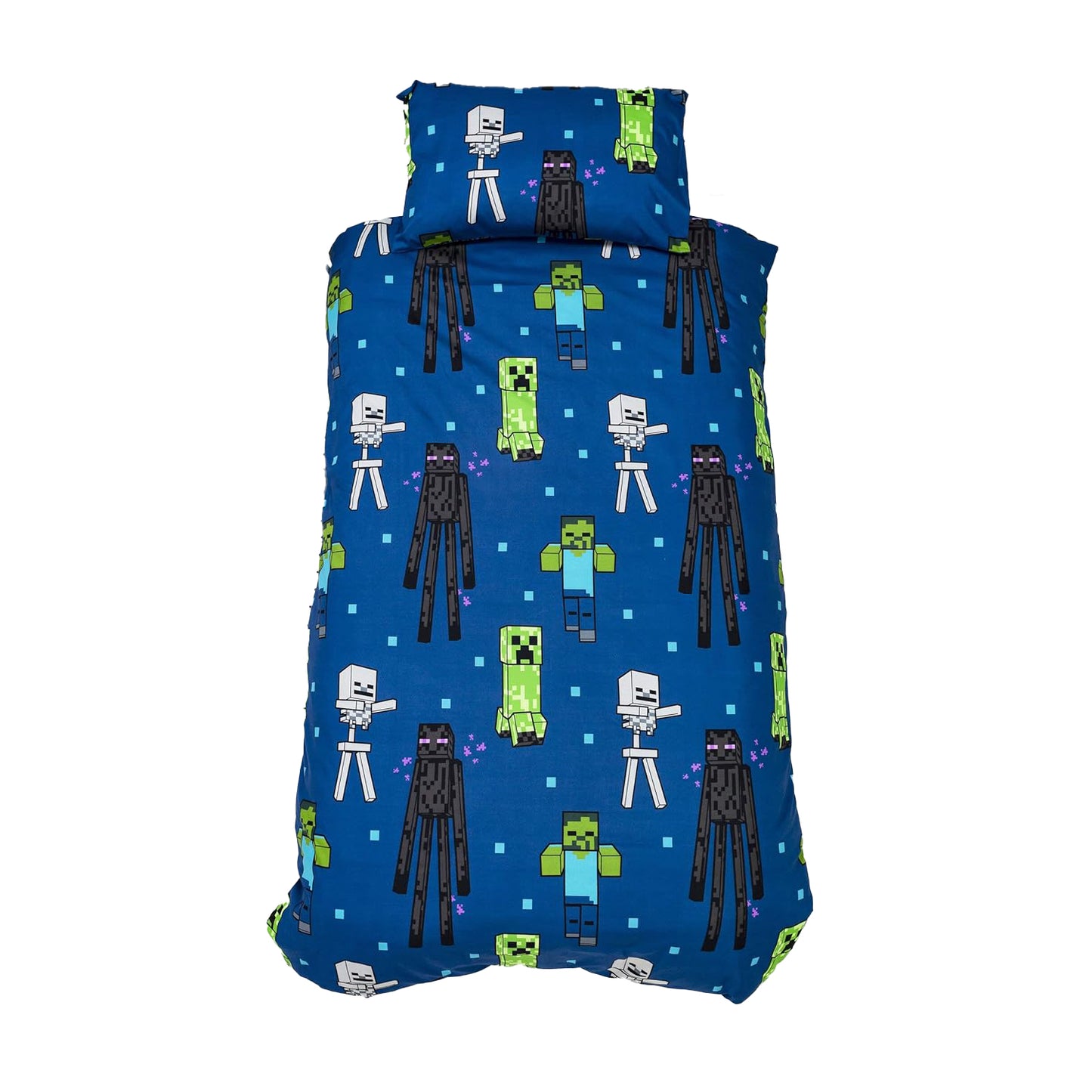 Green-Blue - Back - Minecraft Reversible Creeper Duvet Set