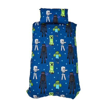 Green-Blue - Back - Minecraft Reversible Creeper Duvet Set