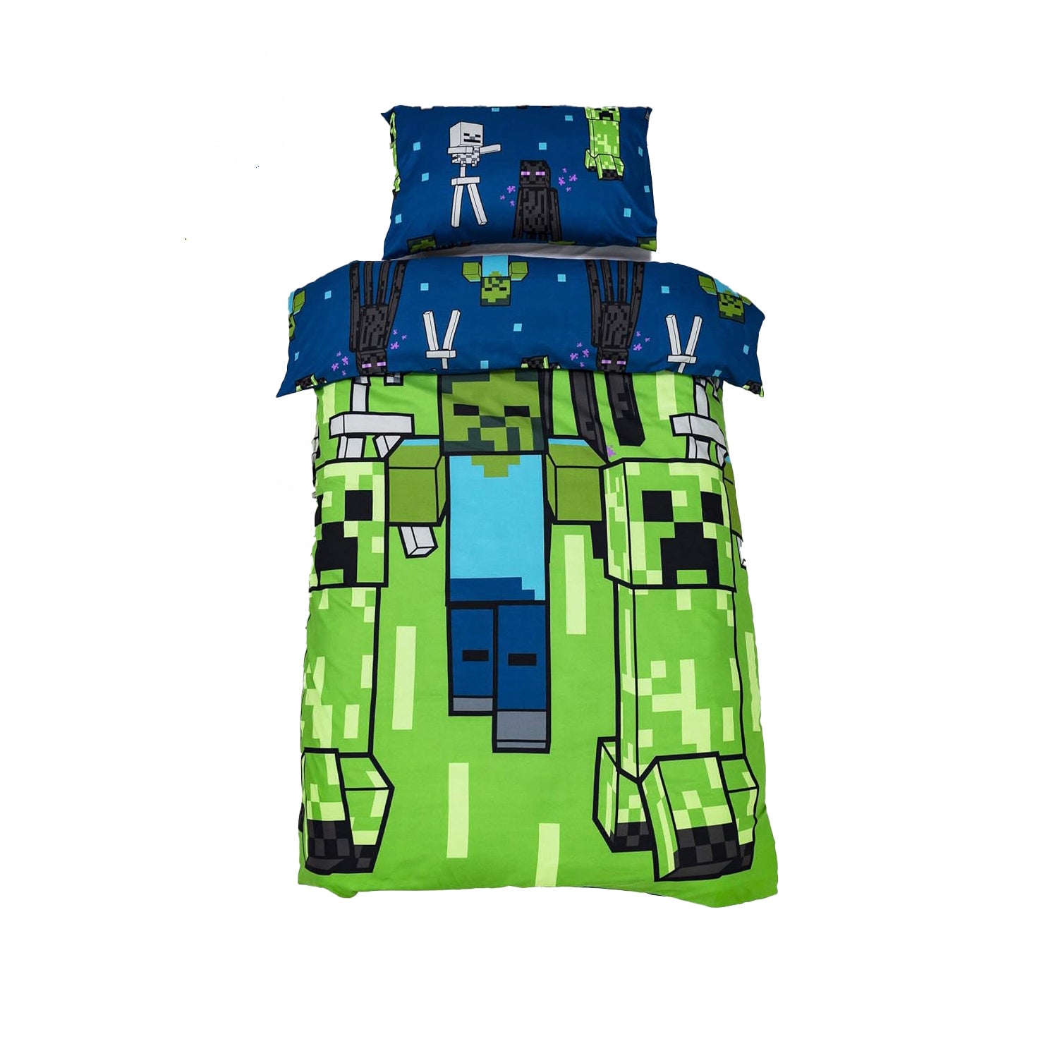 Green-Blue - Front - Minecraft Reversible Creeper Duvet Set
