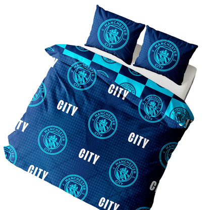 Navy Blue-Blue - Side - Manchester City FC Crest Reversible Duvet Set