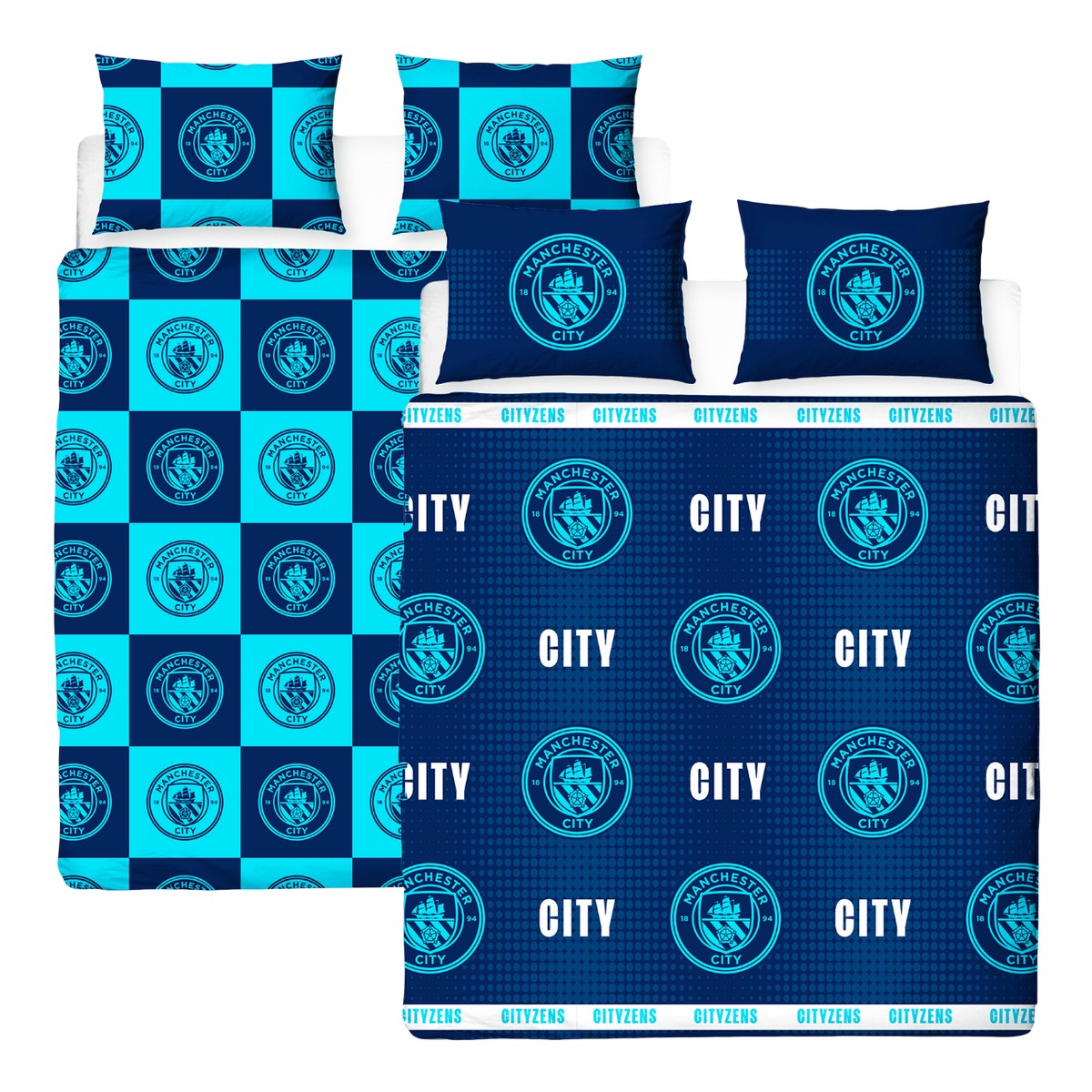 Navy Blue-Blue - Back - Manchester City FC Crest Reversible Duvet Set