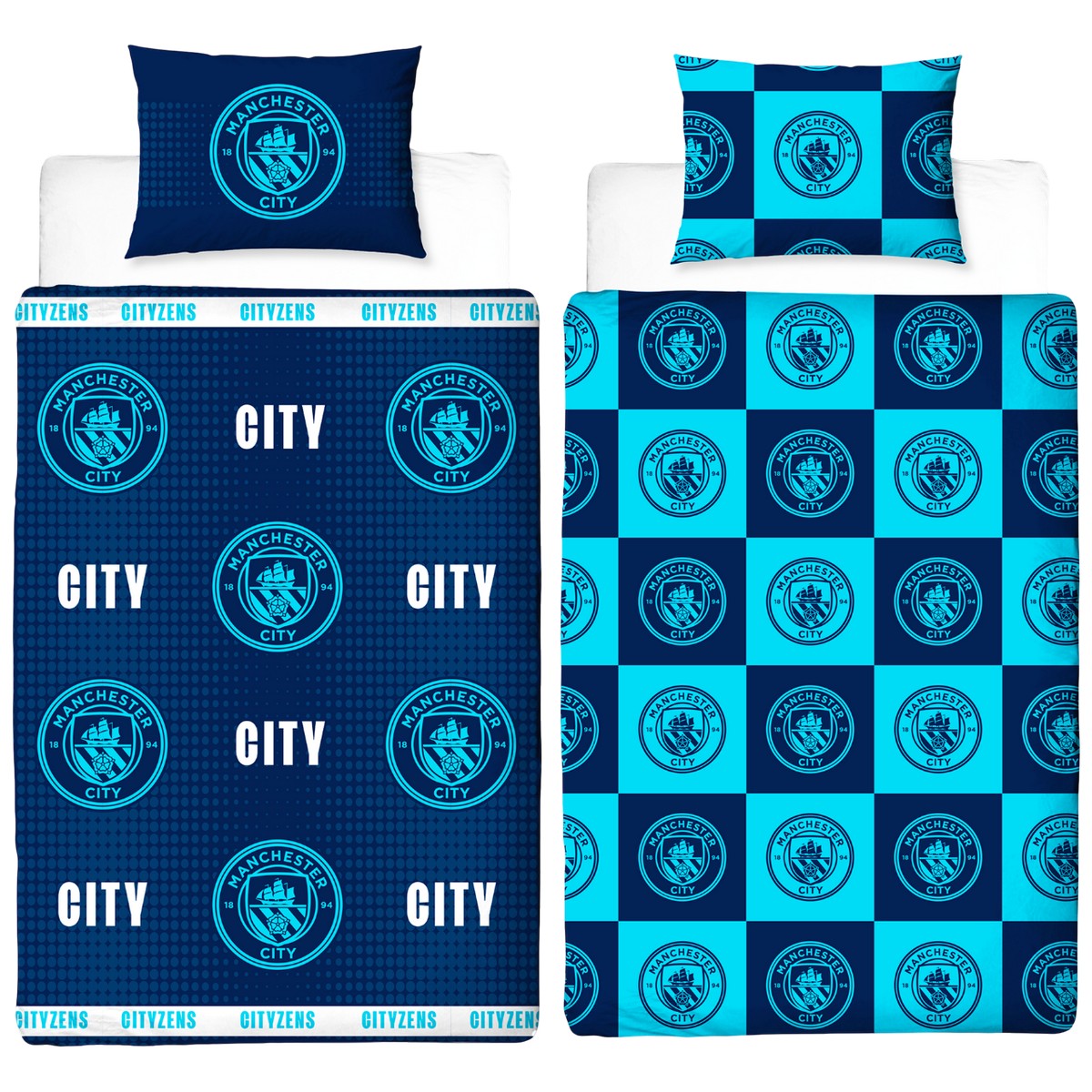 Navy Blue-Blue - Front - Manchester City FC Crest Reversible Duvet Set