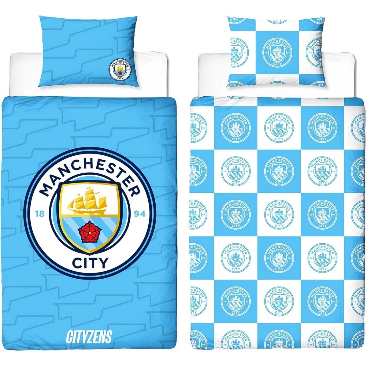 Blue - Front - Manchester City FC Crest Reversible Duvet Set