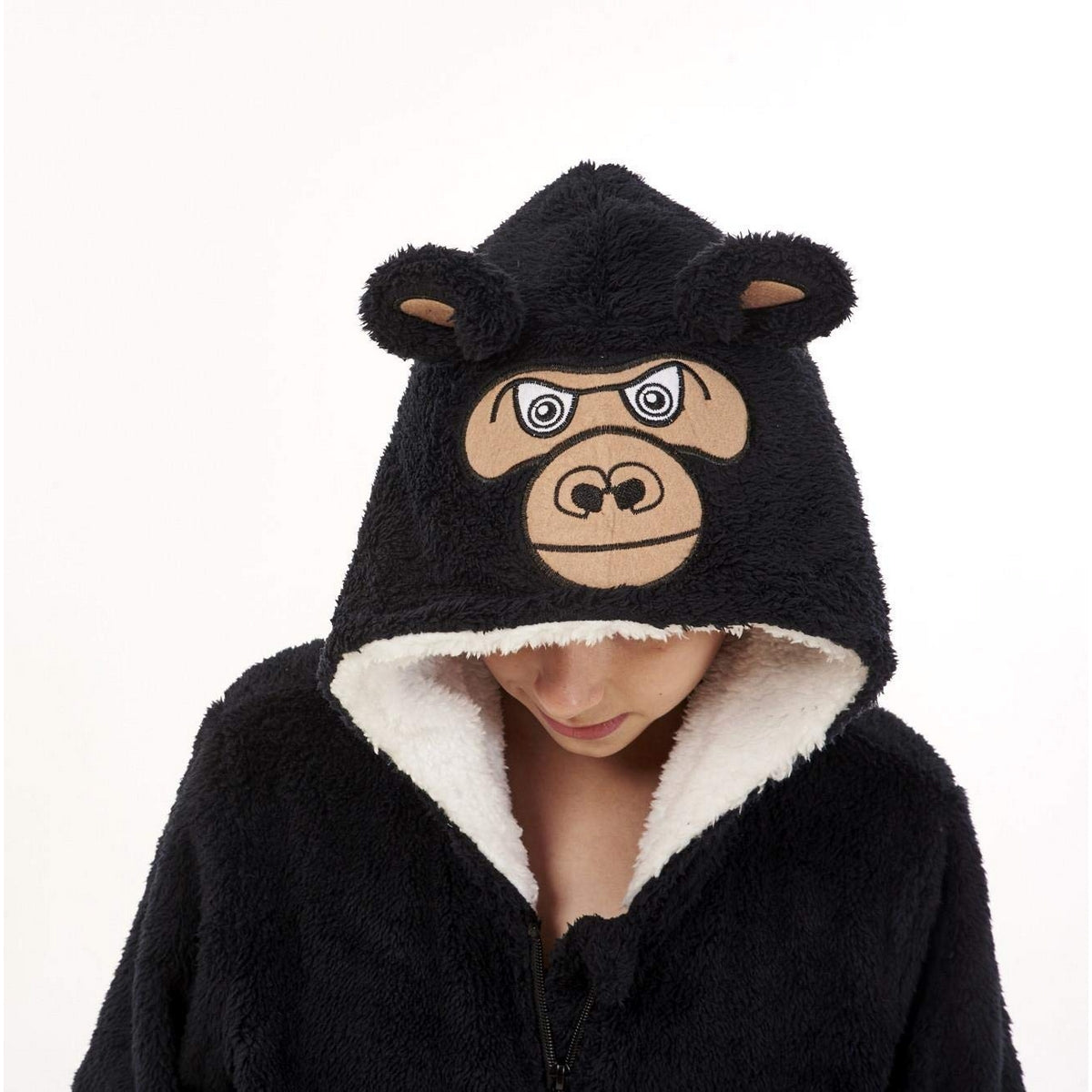 Black - Side - Keanu Childrens-Kids Gorilla All-In-One Nightwear