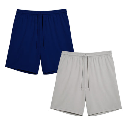 Navy-Grey - Front - Keanu Mens Mesh Shorts (Pack of 2)