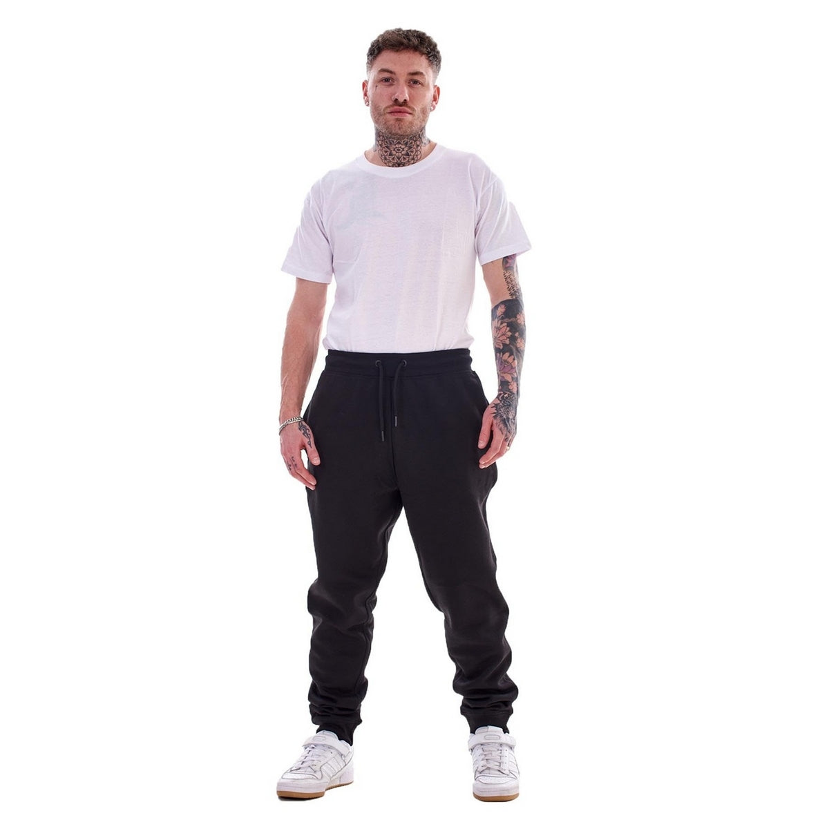 Black-Charcoal - Back - Keanu Mens Cotton Blend Slim Jogging Bottoms (Pack of 2)
