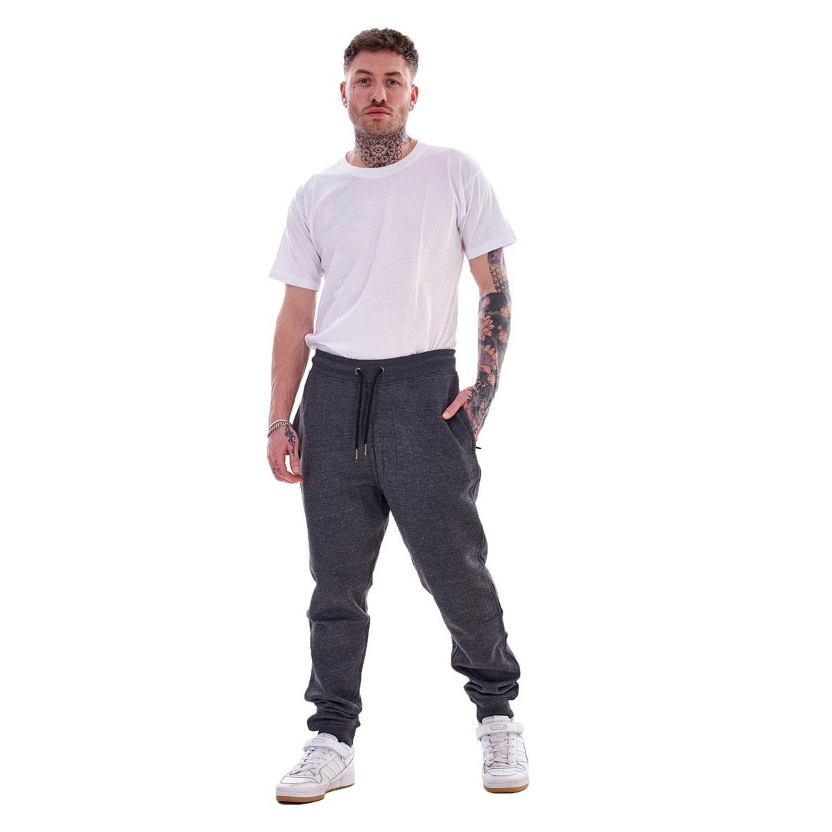 Black-Charcoal - Side - Keanu Mens Cotton Blend Slim Jogging Bottoms (Pack of 2)