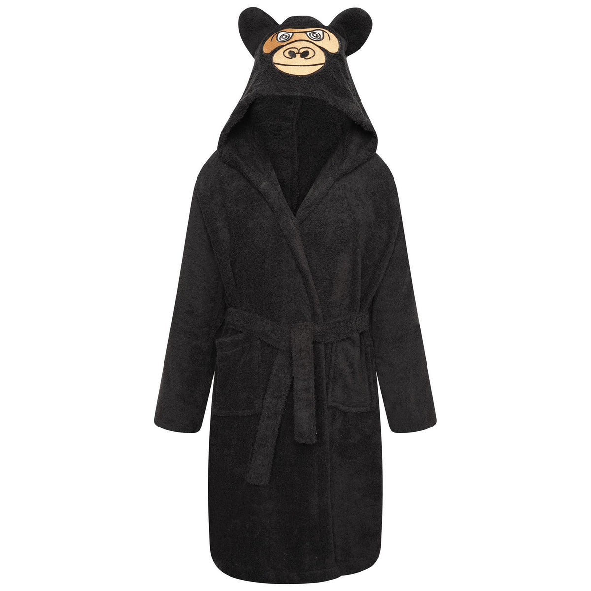 Black-Black - Front - Keanu Childrens-Kids Gorilla Head Cotton Dressing Gown